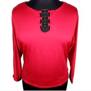Red Silky Stretchy Ring Detail Dolman Sleeve Top